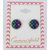 Summerfield Collection Stainless Steel Checkerboard Print Glass Stud Earrings 12mm