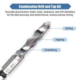 Yosoo Health Gear Hex Shank Drill, M6 Tap Taper Drill, Taps Drill Bits, Hexagonal Handle Compound Tap Drill Bits Suitable for Drilling, Tapping, Cutting on Soft Metal, Aluminum Plate, Iron (M6 x 1)