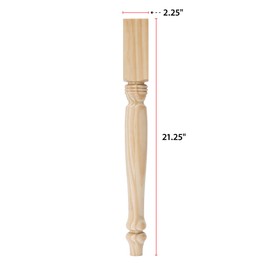 Waddell Farmhouse Pine Table Leg (1 Count, 21" H) | Decorative Unfinished Wooden Table Legs for DIY Home Projects | Woodworker Replacement Furniture Parts for Crafts or Repurposing Vintage Room Decor