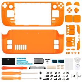 eXtremeRate Orange Custom Faceplate Back Plate Shell for Steam Deck LCD, Handheld Console Replacement Housing Case, DIY Full Set Shell with Buttons for Steam Deck Console - Console Without