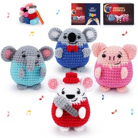 Animal Crochet Kit for Beginners Crochet Animal Kit Complete Animal Crochet Kit with Step-by-Step Video Animal Knitting Kit Crochet Starter Kit Animal Set Beginners Crochet Kit (Singing Animals 4PCS)
