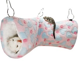 LEFTSTARER Hanging Tunnel for Small Animals Guinea Pig Accessories Sugar Glider Cage Accessories Hamster Rat Toys Ferret Hammock（Heart-Pink）