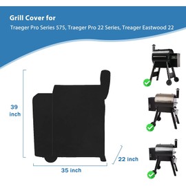 600D Waterproof Grill Cover for Traeger 22 & Pro 575 Series Grill, for Z-Grill Smoker, Traeger Lil' Tex Elite 22 Grills, Replace for Traeger BAC379 Grill Parts, 35" x 22" x 39"