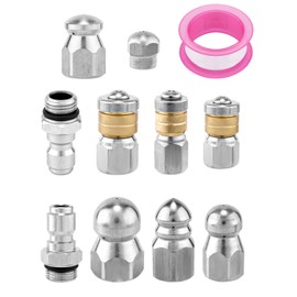 Gosknor 10pcs Sewer Jet Nozzle Kit with 1/4" & 3/8" NPT Quick Connectors, with Tape Stainless Steel Pressure Drain Jetter Hose Nozzle for Pressure Washer Sewer Cleaning Tool 5000 PSI