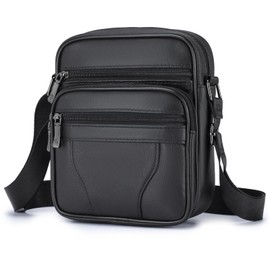 SPAHER Umhängetasche Herren Klein, Schultertasche Leder Vintage Schwarz Herrentasche zum Umhängen Crossbody Bag für Arbeit Reise Alltagsleben