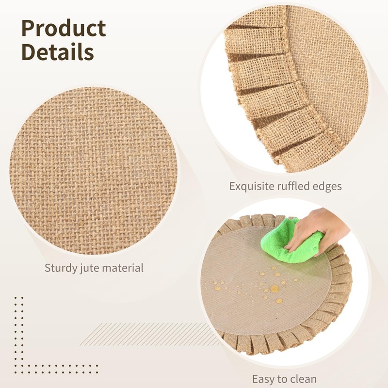 6 Pcs Round Burlap Placemats, 15 Inch Reusable Table Mats,