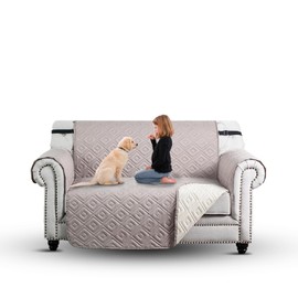 Moonlight Bedding Water Resistant Sofa Cover 2 Seater Sofa Protectors from Pets Reversible Couch Covers Non-Slip Washable Furniture Slipcovers with Elastic Straps for Kids Dogs (Loveseat, Beige/Cream)