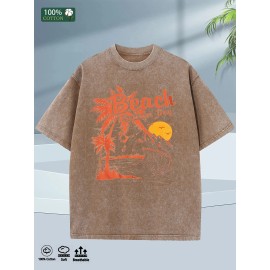 2025 Summer Mens Cotton Tshirt 100 Cotton Oversized Washed Soft 5 Colors USColor: Brown, Size: M