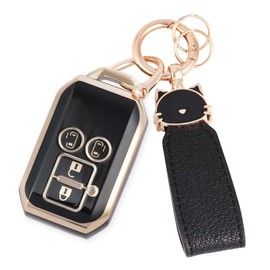 [ZANEKO] Key Case Compatible Suzuki New Spacia Key Cover Spacia Custom Solio Flare Wagon Smart Key Case (Black Cat, Cute), Black