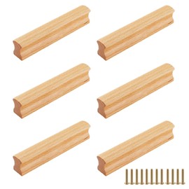 GOIEHIR Wooden Furniture Handles, Pack of 6 Cabinet Handles Wood with Screws, Hole Spacing 128 mm, Wood Handles Furniture Solid for Kitchen Cabinets, Furniture, Drawers, Wood Colour
