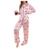 WDIRARA Women's 2 Piece Bowknot Print Satin Pajama Set Long
