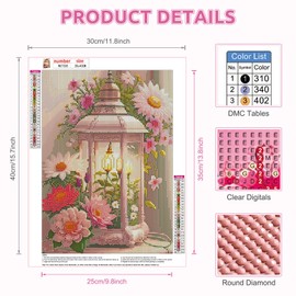 EOBROMD Flowers Diamond Painting, 5D Diamond Painting Kits for Adults, Full Round Drill Diamond Art Kits, Wind Light Diamond Painting Art Crystal Rhinestone Art Craft for Home Decor Gifts 30x40cm