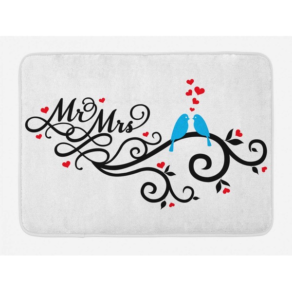 Ambesonne Wedding Bath Mat, Mr. and Mrs. Swirled Branches Hearts