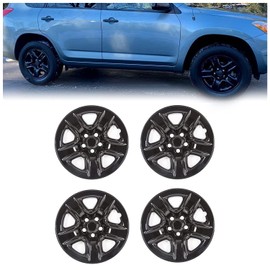 KUAFU Hubcaps Wheel Cover Skins Compatible with 2006-2012 Toyota RAV4 Gloss Black Wheel Skins Hub Caps Full Rims ABS Plastic 18 inch Set of 4