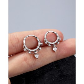Jewseen 16g Cartilage Hoop Earrings Heart Dangle Septum Rings Septum Jewelry Cubic Zirconia Septum Hoop for Women Men