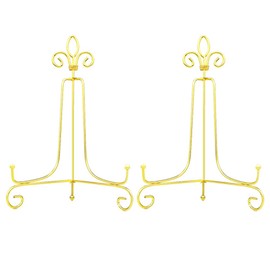 Hetoco Pack of 2 10 Inch Gold Iron Easels Plate Stand Plate Holder Plate Stand Foldable Stand for Presentation of Collectible Plates Bowl Stands, Books, Plates, DVDs, Picture