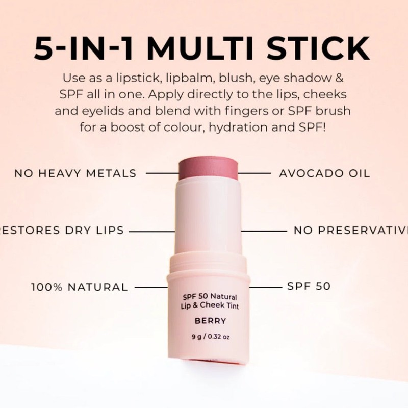 Avocado Zinc SPF50 Natural Lip & Cheek Tint - Nude