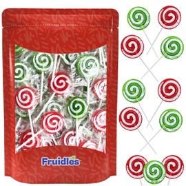 Fruidles Christmas Santa Swirl Lollipop, Mixed Fruit Flavor, Made in Brazil, Individually Wrapped, 18g Pops, Approx. 24 Pops per Pound (Half-Pound)