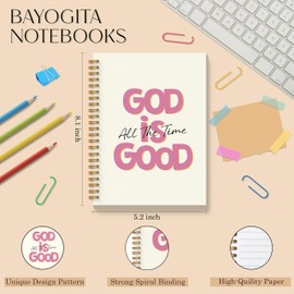 BAYOGITA Trendy Pink Christian Spiral Notebooks, God is Good Bible Journaling Notebook, Religious Prayer Journal for Woman, Church Notes Notebook, Christian Gifts for Women, 5.5x8.3 Inches
