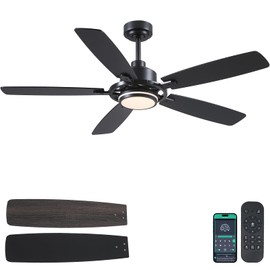 54" Black Ceiling Fans with Lights and Remote,Modern Led Ceiling Fans with Quiet DC Motor, Dimmable 6 Speeds Reversible for Living Room Patio Kitchen