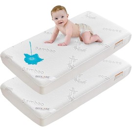 BEDLORE Waterproof Crib Mattress Protector 2 Pack, Ultra Soft Bamboo Viscose Crib Mattress Pad Cover, Noiseless Toddler Mattress Protector for Standard Baby Crib Mattress Size 52''x28'', White