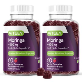 Viteey Moringa Gummies - 4,000mg of Moringa Supplement Super Greens Gummies - Antioxidant Wellness and Digestive Support - Vegan, Gluten Free - 120 Count