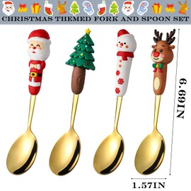 Dessert Spoon Set of 4,Stainless Steel Christmas Dessert Spoons Teaspoons,Small Dessert Spoons for Pudding,lce Cream,Sorbet,Tiramisu (4, golden)