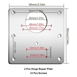DOETYD 2 PCS Hinge Repair Plate Stainless Steel Door Hinge Repair Brackets Kit with 12 PCS Screws Flat Cabinet Cupboard Hinge Repair Plate for Kitchen Window Door