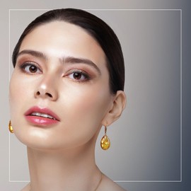 Amber by Mazukna Baltic Amber Drop Earrings for Women, Yellow Gold-Plated, Silver Clasp, 5.5 g Lightweight Semi-Precious Stone Jewellery for Women, 43 x 15mm, Sterling Silver, Amber