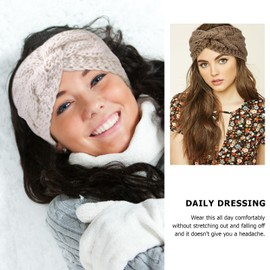 DRESHOW Women's Winter Knitted Headband Girls, 4 Pieces Headbands, Knitted Hair Band, Ear Warmers, Elastic, Autumn and Winter Headband Women