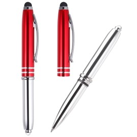 PATIKIL Ballpoint Pen with Stylus Tip and LED Flashlight, 2 Pack 3 in 1 Metal Pen Black Ink 1.0mm Medium Point Stylus Pen for Touch Screens, Red
