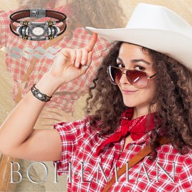 Inbagi 3 Pcs White Turquoise Bracelet for Women Bohemian Faux Leather Cowgirl Bracelet Multi Layer Western Jewelry for Girls Women Silver Cuff Bangle