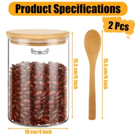 ZOFUN 2 Pcs Glass Jars with Bamboo Lids, 10 cm Glass Jars with Lids 1 Litre, Glass Meal Prep Jars with Spoon, Overnight Oats Jars with Lids for Kitchen Coffee, Tea, Sugar, Spice, Bath Salt