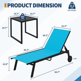 3Pcs Patio Chaise Lounge Chairs with Side Table, Adjustable Backrest Poolside Lounger Chairs with Wheels, Pool Outdoor Chaise Lounge Set of 3