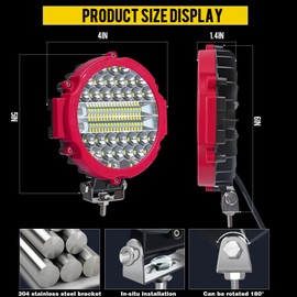 7 INCH Round Light Bar MUVKQC 201W LED Off Road Lights 21000lm Driving Light Pods Trucks Tractor LED Work Lights with Wiring Harness for Pickup SUV ATV UTV Truck (2x201w red)