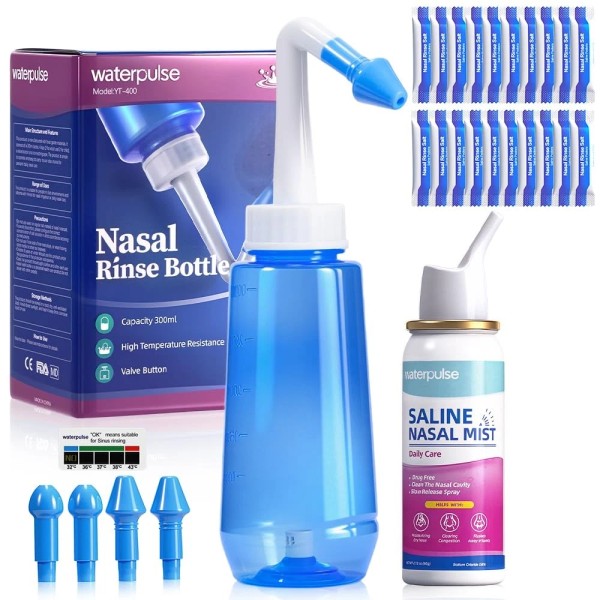 Waterpulse Saline Nasal Spray & Neti Pot Sinus Rinse Kit