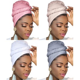 Ftoronaly Turban Head Wraps for Black Women Hair Wraps Stretch Soft Jersey Hijab Scarf Headwraps Headband (White,Pink,Light Grey,Cream)