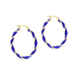 Tuscany Silver Sterling Silver Rhodium Plated or Gold Plated 31mm Enamel Large Twist Hoop Earrings, Silver