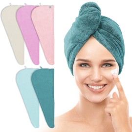 TENSTARS 5 Pack Thicken Microfiber Hair Towel Wrap for Women - Elastic Loop Design - 320GSM Coral Velvet - Quick Dry Hair Turban - 11x28 Inch (Pink+FrozenBerry+FrozenBlue+Teal+Cream)