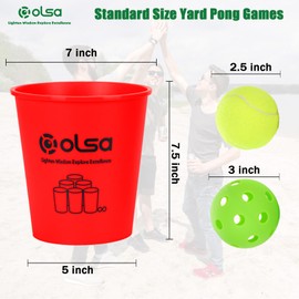 Olsa Giant Pong Yard Games, Yard Pong Outdoor Game for Adults and Family, Toss Backyard Lawn Games with 12 Buckets, Balls, Strength Carrying Bag for Beach Camping Backyard Party(Red)