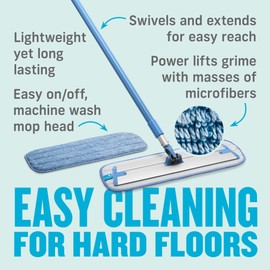 E-Cloth Deep Clean Mop with Extra Mop Replacement Head, Microfiber Mop, Perfect Floor Cleaner for Hardwood, Laminate, Tile and Stone Flooring, Washable and Reusable, 100 Wash Promise,Blue / Silver