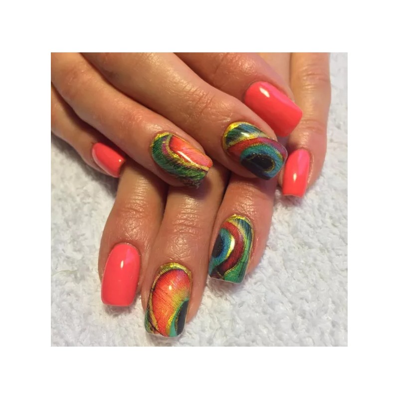 "Handmade" Peacock Feather Nail Art Stickers Transfers Decals Set of