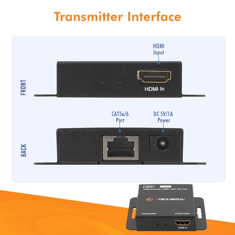 J-Tech Digital HDMI Extender Over Single Ethernet Cat5e/6/7 1080P Up
