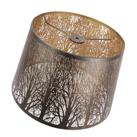 Drum Metal Lampshade 10" x 12" x 8", Medium Lamp Shade (Spider Fitter), Etched Tree Design Lampshades for Table Lamp and Floor Lamp, Bronze Outside Gold Inside