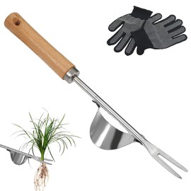 MorLuks Unkrautstecher Gartenarbeit Hand, Unkrautjäter mit Stiel, Gartenwerkzeug Unkrautstecher Mit Anti-Rutsch-Handschuhen, Manueller Weeder zum Graben, Jäten, Lösen, Geschenk für Gärtner