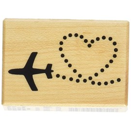Artemio Wooden Stamp D Plane and Heart, Beige, 3.7cm x 5.3cm