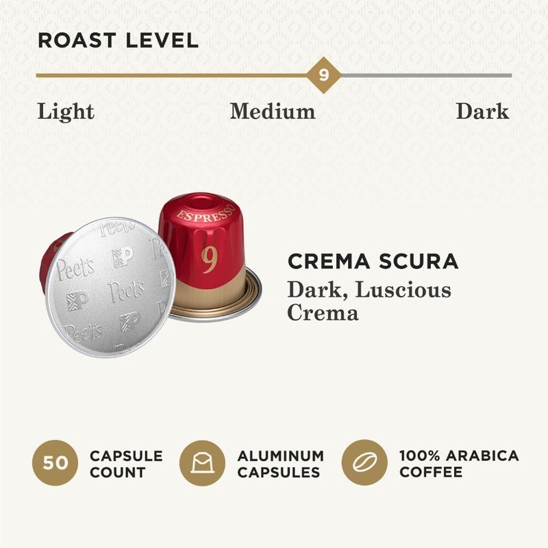 Peet's Coffee, Medium Roast Espresso Capsules, Compatible with Nespresso Original