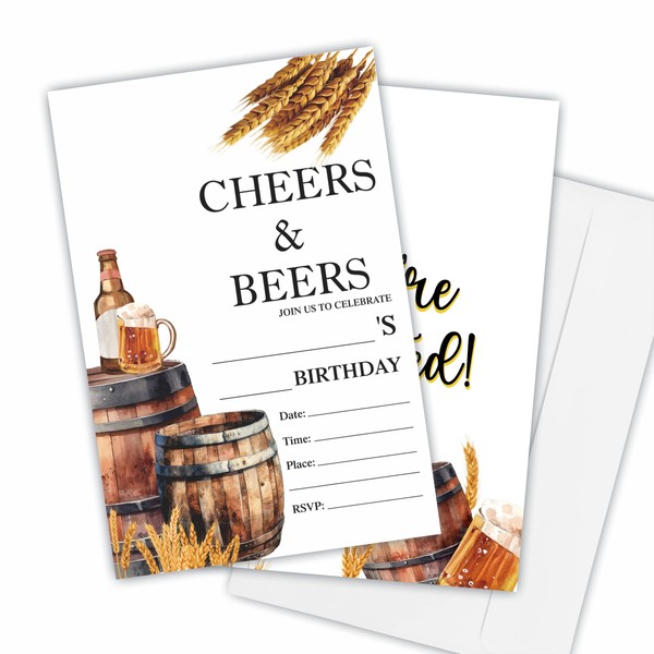 Nuckxy Cheers & Beers Birthday Invitation(4"X 6"), Retro Beer Barrel