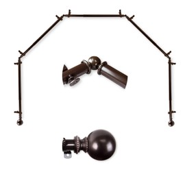 A&F Rod Décor - Cleo 13/16" 5-Sided Bay Window Curtain Rod 28-48 inch (each side) - Cocoa