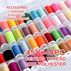 48 Rainbow Color Set of Handy Polyester Sewing Threads with needls and Threader